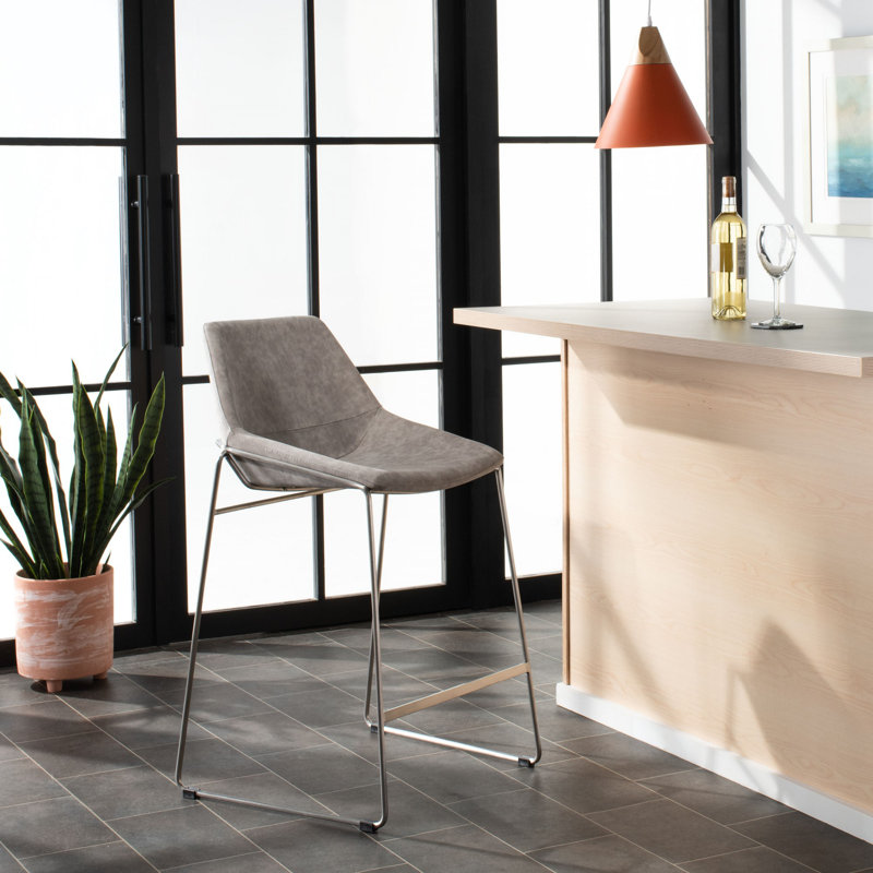 Tabouret de comptoir 27 po Chaliah, Gris clair, Argent