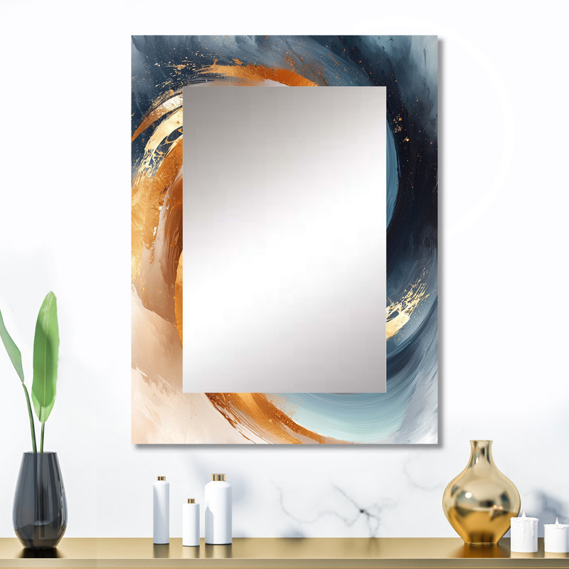 Blue And Gold Fractal Vortex I - Abstract Spirals Decorative Mirror, Modern Wall Mirror, Printed Metal Art, 32" x 24"