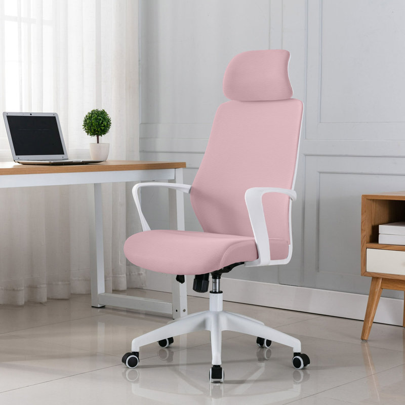 Mesh Office Chair with Headrest, Pink