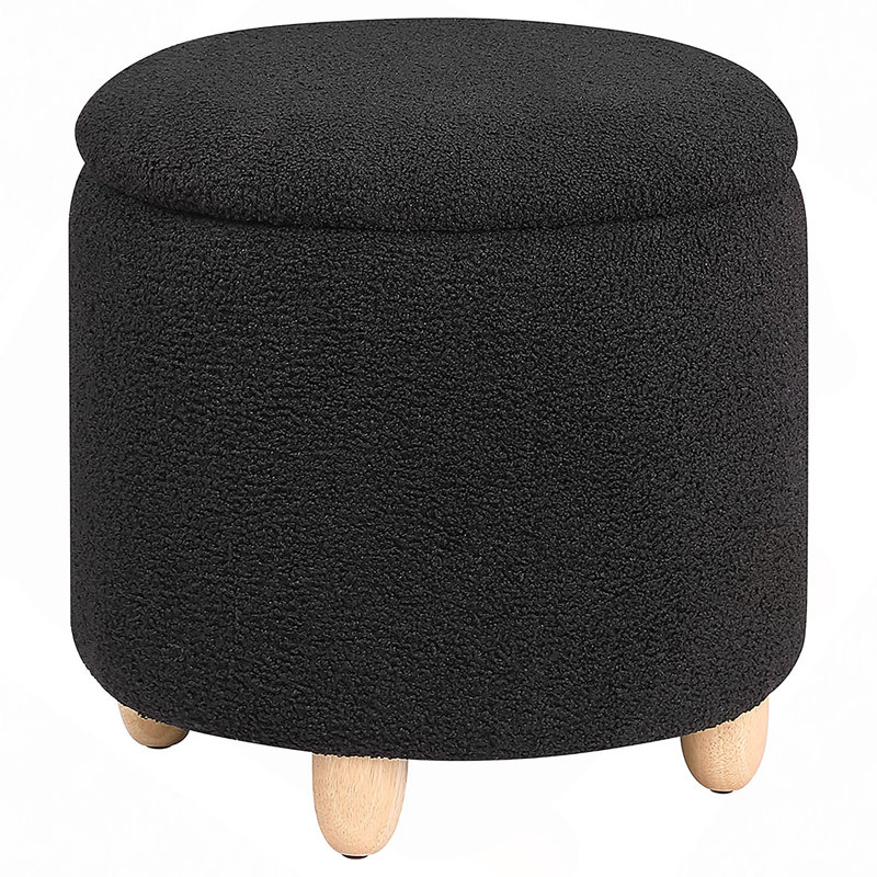 Repose-pieds rond avec rangement en peau de mouton, Noir