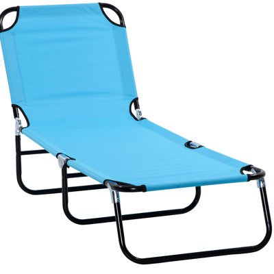 Sky Blue Patio Sunbathing Lounge - 5 Recline Options, Steel Construction, Foldable For Outdoor In Beach Chair Folding Chaise With Levels Reclining, Frame, Patio, Yard