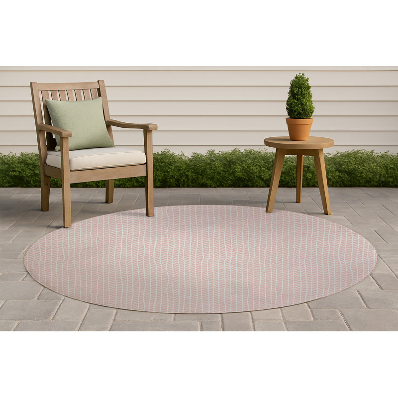 Chevron Feather Non-Slip Outdoor Rug, Round 5'