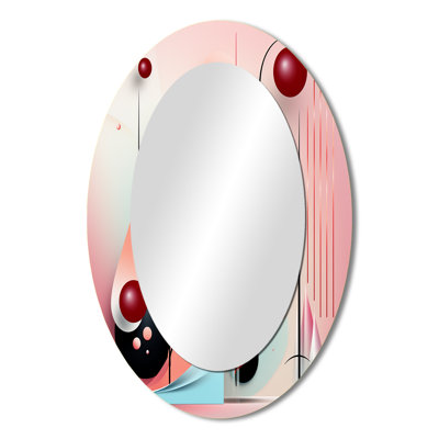 Happy Flowers of Rhythm In Pink And Blue II - Pink Oval Wall Mirror Decor