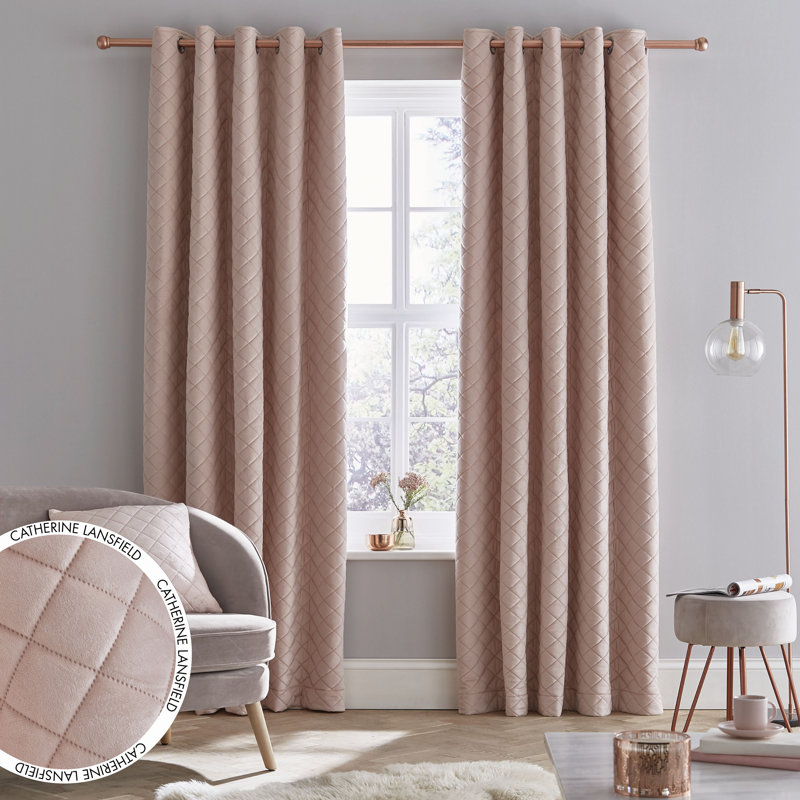 So Soft Luxe Velvet Geometric Thermal Eyelet Curtains, Blush, 117 W x 229 D cm