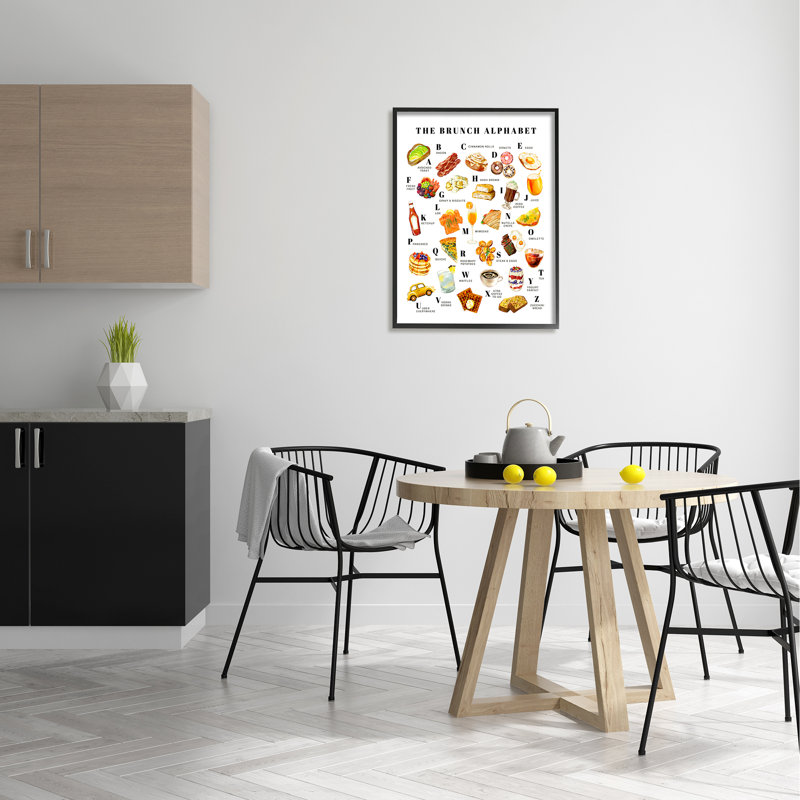 The Brunch Alphabet Food Treats ABC Illustration, H 24 po x l 30 po, Giclée encadrée noir minuit