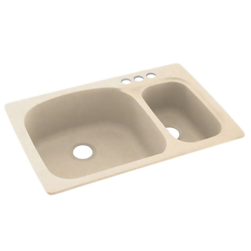 33'' L Mounting / Installation Required Double Bowl Solid Surface Kitchen Sink, 3 Hole, Sand