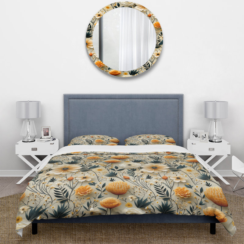 Botanical Nomad Boho Pattern I Floral Duvet Cover, Queen Duvet Cover + 2 Standard Shams