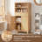 Oak Bathroom Storage Cabinet 1 Drawer 2 Door 4 Tier With Rattan Surface