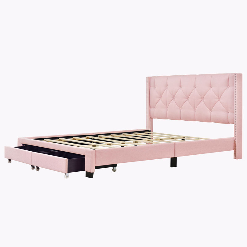 Lit plateforme tapissier Blasford, Rose
