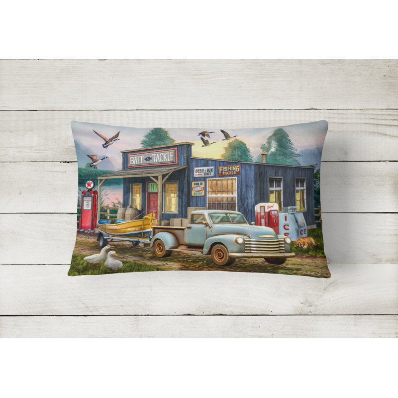 Outdoor Throw Pillow, Early Bird Catches the Fish Bait Shop