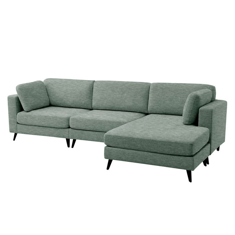 L-Shaped Sectional with Reversible Ottoman, Green Polyester Blend