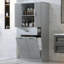 Rangement de salle de bain gris avec 2 buanderies, armoire, tablette peinte, tablette réglable, basculement, portes et tiroir-121042277