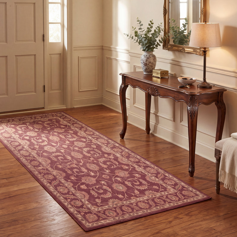 Tapis Cedar2 traditionnel à motif floral intégral bordeaux, cuivre, vert, crème et rose, lavable à la machine, antidérapant, à poils courts, pour l'intérieur et l'extérieur, adapté aux animaux domestiques, idéal pour le salon, la chambre, la salle à manger, l'entrée, le couloir ou le bureau.