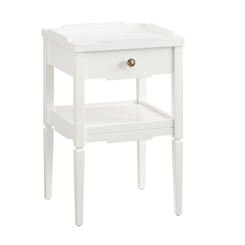 Table de chevet blanche 1 tiroir Mid-Century avec tablette ouverte blanche | Idée de cadeau