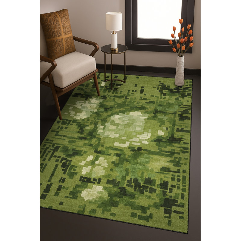 Tapis bleu tissé lavable rétro Mosso, 2' x 2'11"