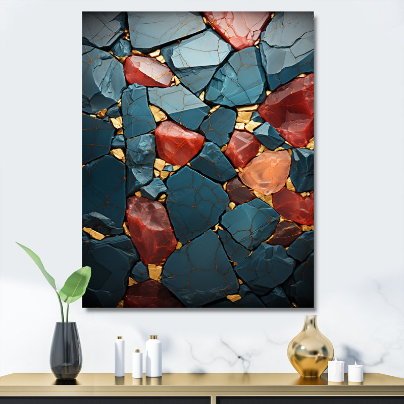 Mosaïque de pierre rouge - décoration murale en marbre, Toile tendue, H 20 po x l 12 po x P 1 po