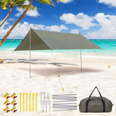 Tente de plage, abri de soleil avec piquets de sable, poteaux de stabilité, parasol de plage avec sac de transport portatif, abri de plage escamotable pour le camping, la pêche, le plaisir dans la cour ou les pique-niques, 13 * 9 pi