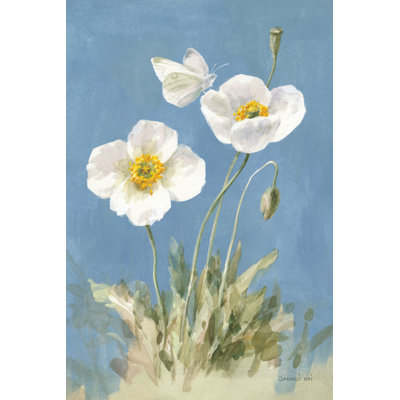 White Poppies I 1 Piece Wrapped Canvas Painting