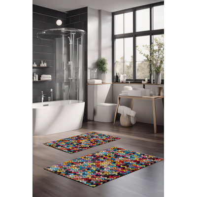 Ensemble de tapis de bain de luxe Eakly (2 pièces), 100% polyester, 16,0 x 23,6 pouces et 23,6 x 39,4 pouces | Conception antibactérienne antidérapante, hauteur de poils de 0,3 po | Lavable à la machine, durable et facile à nettoyer | Idéal pour la 