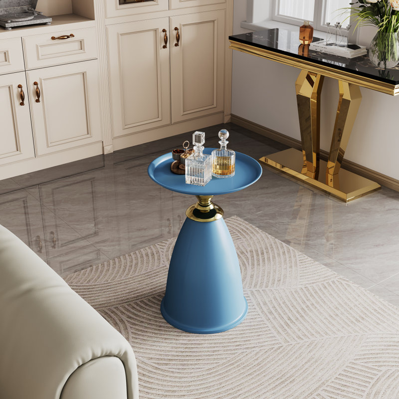 Table de bout en fer Luxury Design, table d'appoint ronde minimaliste pour petits espaces, Bleu