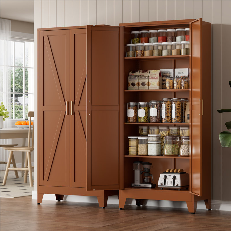 Armoire de rangement à 5 niveaux pour garde-manger en métal 71 po, Brun