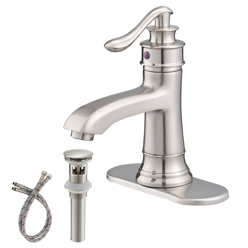Single-Hole Single-handle Bathroom Faucet with Drain Assembly, Brushed Nickel