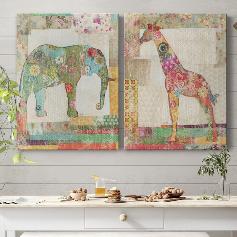 «Elephant Montage», ensemble de 2 impressions, Pas de tapis, H 32 po x l 48 po x P 1 po, Toile tendue