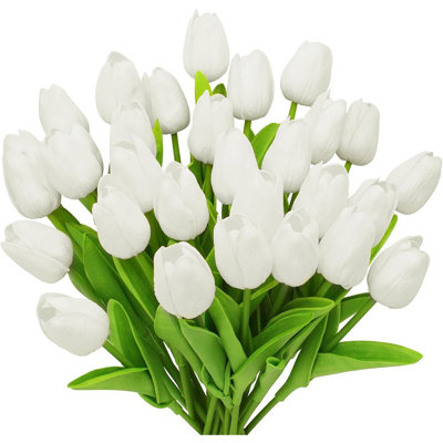 28 pièces de tulipes artificielles à fleurs blanches