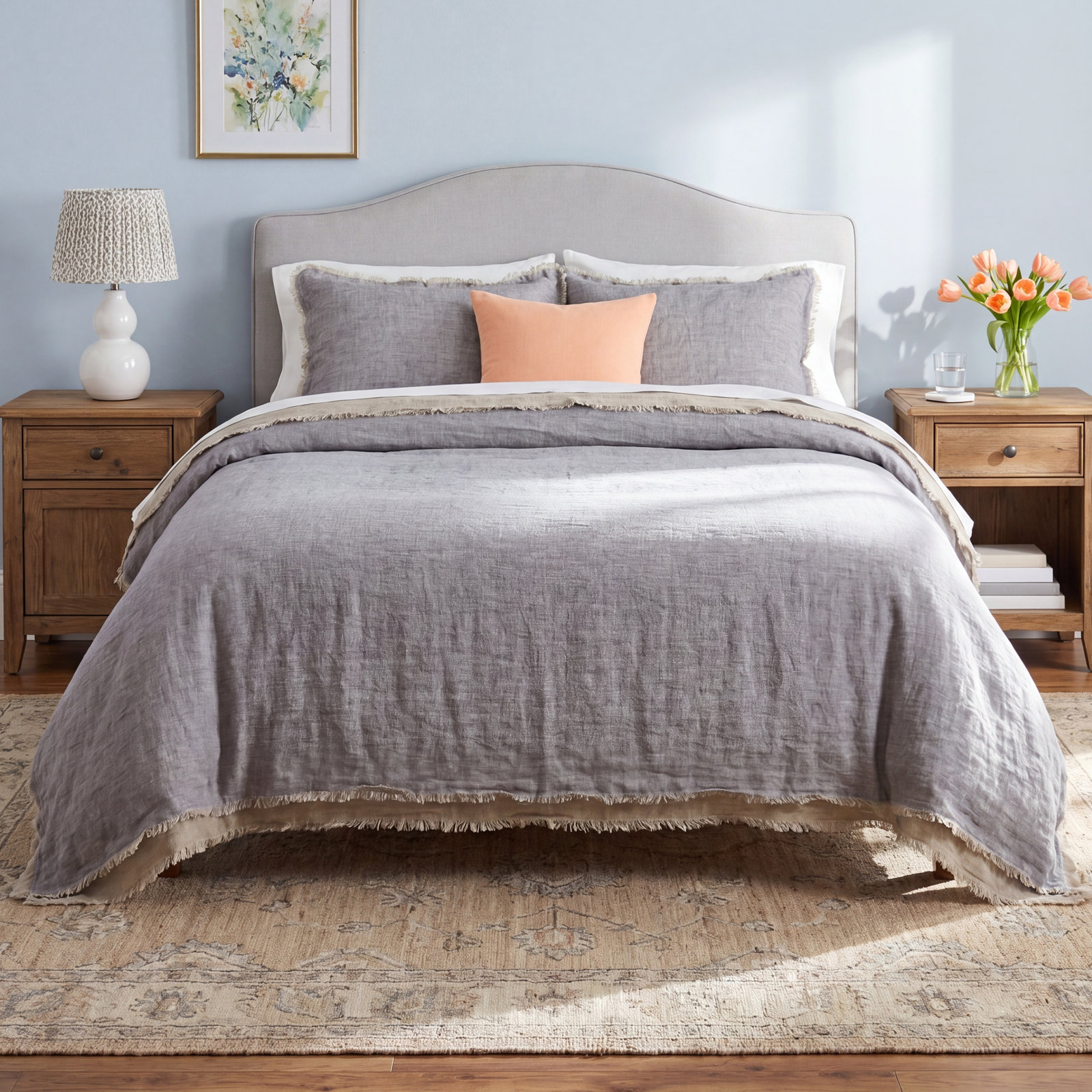 Jaden Linen Coverlet Set, Blue, King Coverlet + 2 Shams