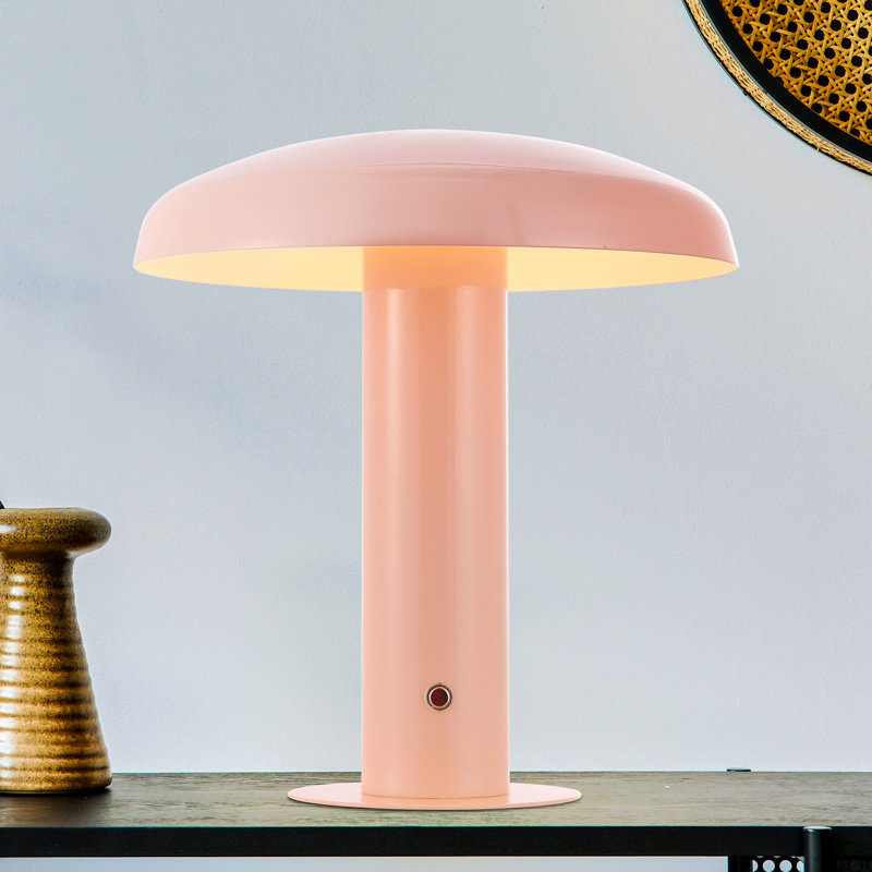 Writzer 11" Contemporary Bohemian Rechargeable/Cordless Dimmable Integrated LED Mushroom Table Lamp, Pink
