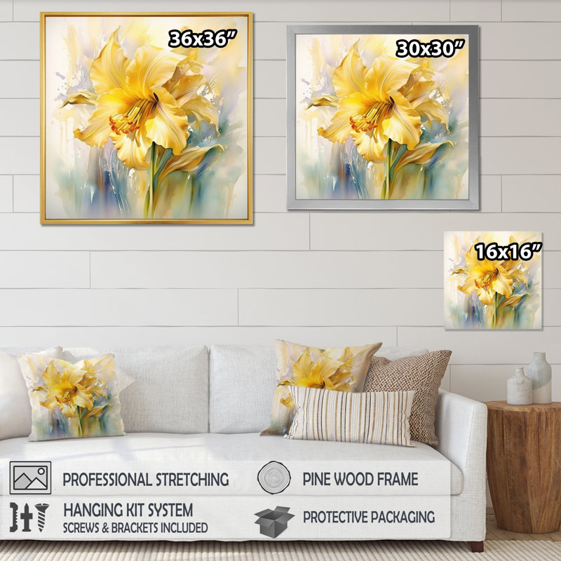 «Yellow Green Daffodils Natures Impression» sur toile, Toile tendue, H 16 po x l 16 po x P 1 po