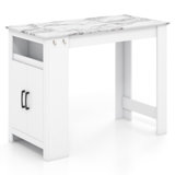 Bar Table Faux Marble Pub Table with 7 Hanging Hooks Compartment