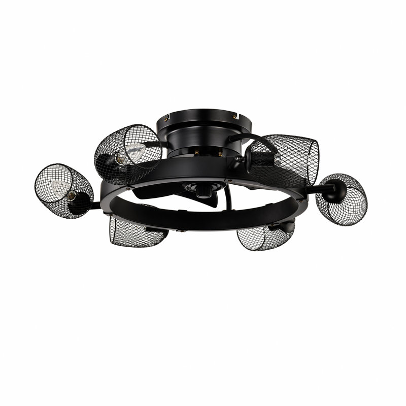 Ventilateur de plafond industriel 25,8 po avec télécommande, ventilateur de plafond 5 pales pour petit salon, salle à manger, chambre à coucher, salle familiale, noir mat, 6 pièces * E26 (n'inclut pas les ampoules)