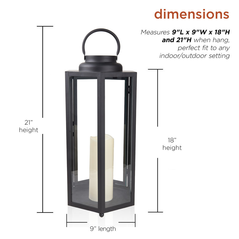 Hexagonal Battery-Operated Metal Lantern With Led Lights, 18" H x 9" W x 9" D