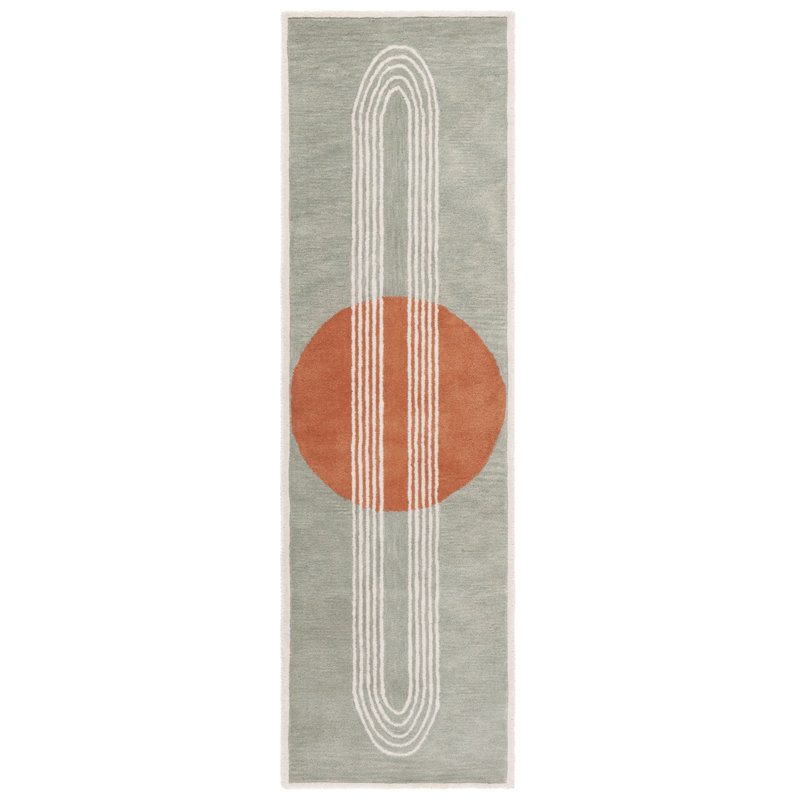 Anyfer Rodeo Drive Hand Tufted Wool/Cotton Abstract Rug in Grey/Rust, Runner 2'3" x 8'