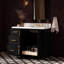 Meuble-lavabo rectangulaire simple décalé à droite de 43 pouces avec comptoir en quartz blanc pur de 1,5 pouce d'épaisseur et finition noire.-133043446-133043447
