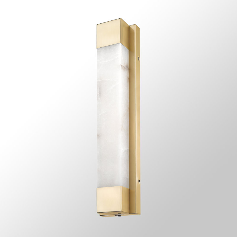 24" Dimmable LED Wall Mounted Sconce With Natural Spanish Marble Shade 5 Colors Adjustable, Brass