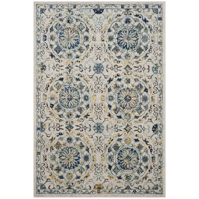 Tapis floral ivoire / bleu Osakis, Rectangle 4 pi x 6 pi