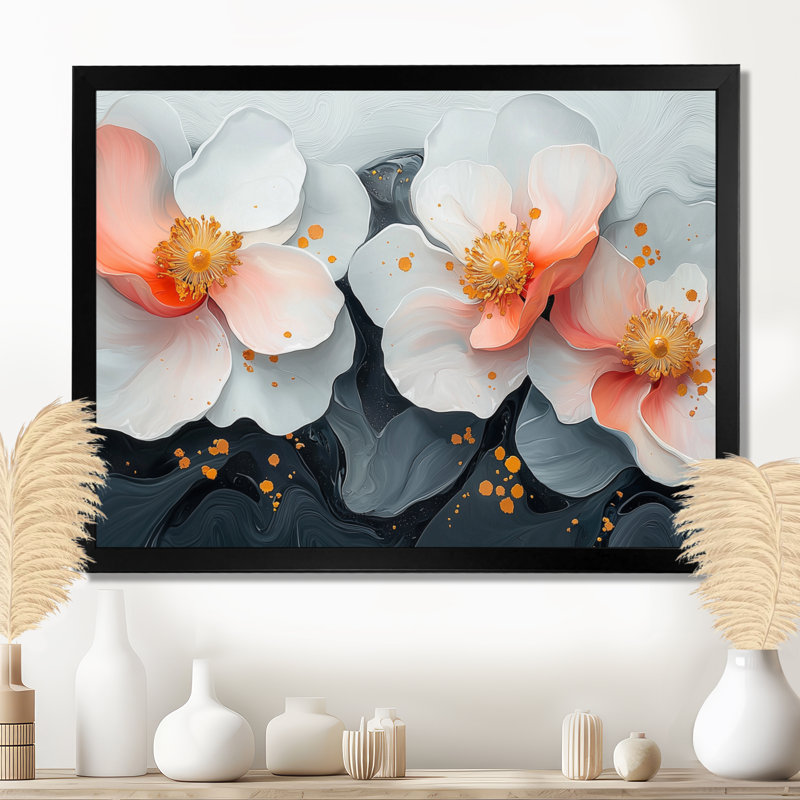 Mou rose, fleurs blanches et pures - Art mural, Reproduction encadrée d'une seule photo, H 30 po x l 40 po