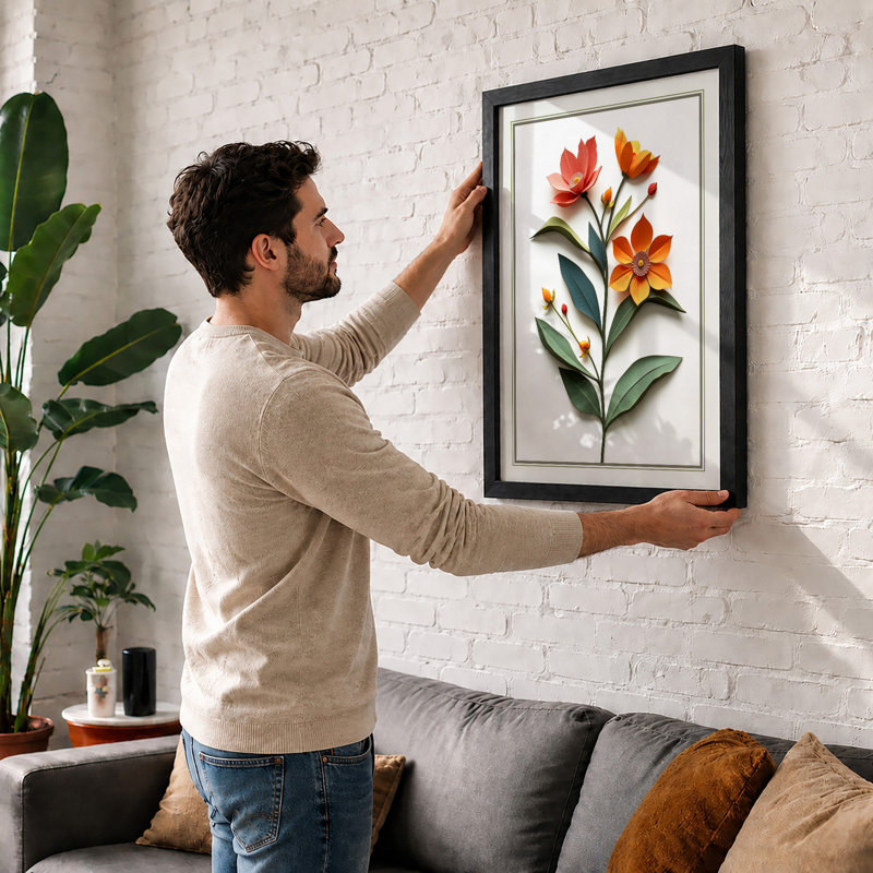 Flowering Stem Study Botanical - Framed Print, A3 - 42.0 x 29.7 cm, White