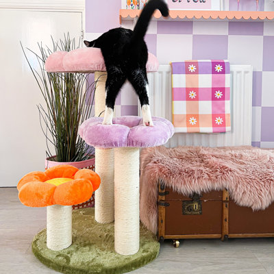 35.4'' Three Flower Cat Tree with Cat Scratching Posts, Flower-shaped Cat Tower for Indoors, Modern Cat Shelves for Large Cats
