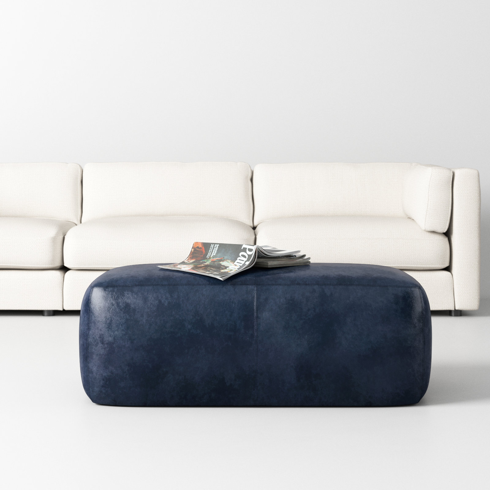 Edgemod Denver 43" Genuine Leather Ottoman, Midnight Blue Genuine Leather