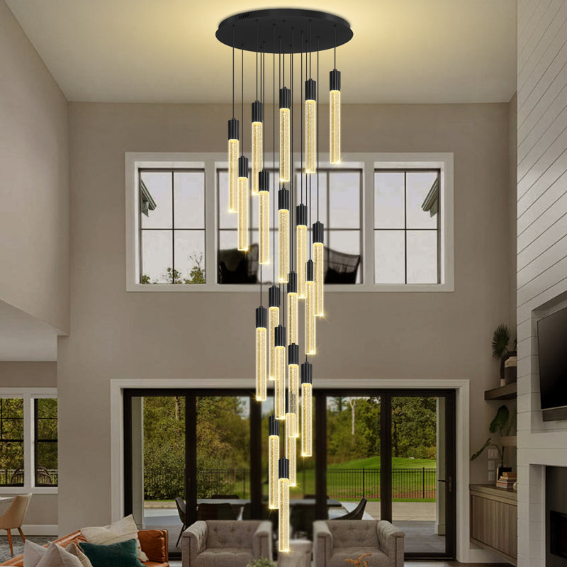 Grand lustre en cristal noir à 20 lumières, suspension DEL moderne à intensité variable