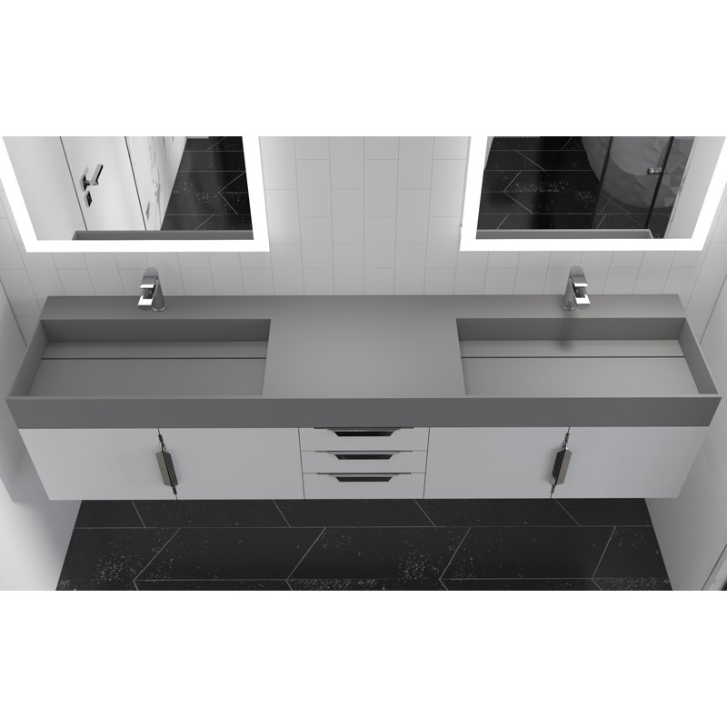 84" Amazon Double Bathroom Vanity with Top, White, Gray, Brushed Nickel