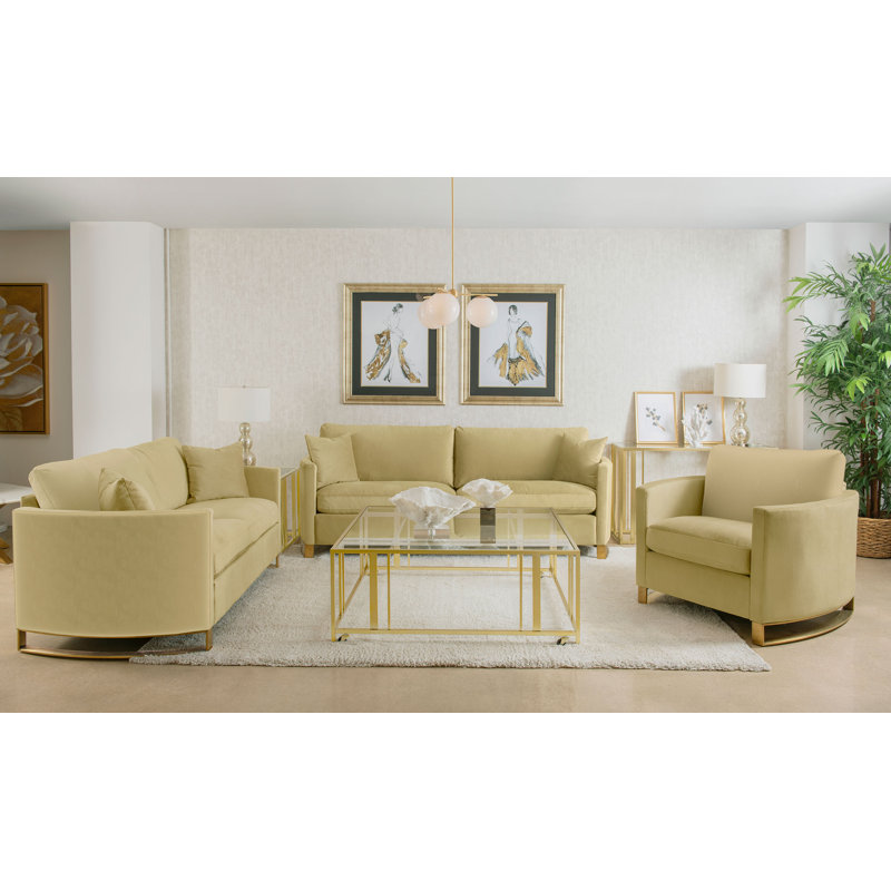 Ensemble de canapé rembourré en velours 3 pièces Hofstetter Chameau