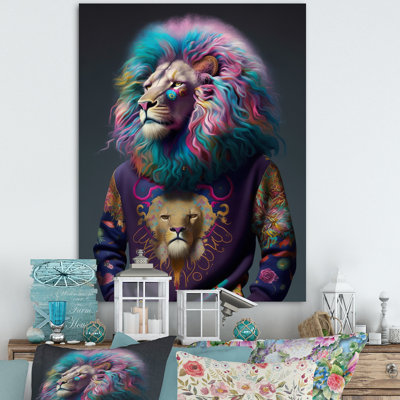 Lion frais avec un chandail flamboyant