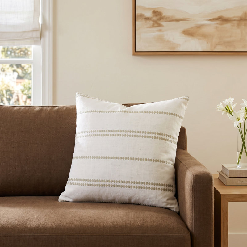 Hudie Striped Cotton Reversible Throw Pillow, White/Olive, Pillow Cover Only - No Insert