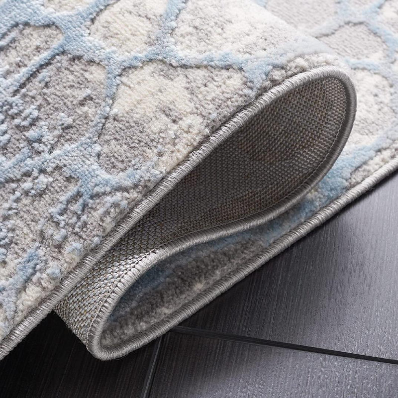 Gupton Abstract Gray/Blue Area Rug, Rectangle 5'5" x 7'7"