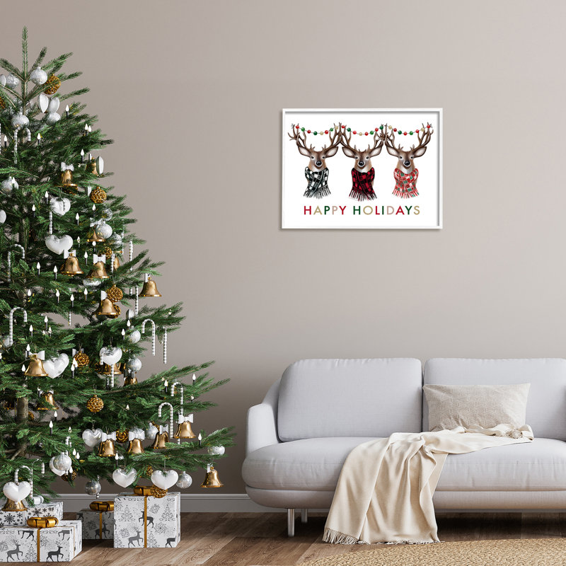 Joyeuses Fêtes Noël, H 24 po x l 30 po x P 1,5 po, Giclée encadrée blanc bord de mer