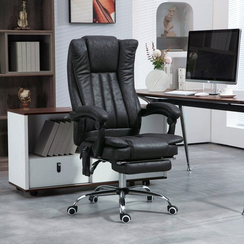 Microfiber Office Chair, High Back Computer Chair With 6 Point Massage, Heat, Adjustable Height And Retractable Footrest